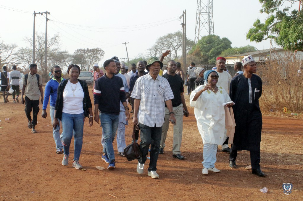 The Vice-Chancellor, Professor Angela F. Miri leading other Members of Staff during a tour to Mount Patti, Lokoja