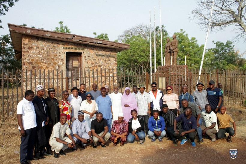 Group photograph at the Lord Lugard resting house, Mount Patti, Lokoja