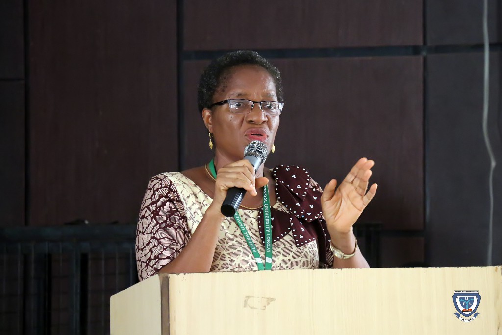 Mrs. Omoayena Duro-Bello, Deputy Registrar/Academic Secretary delivering her lecture at the orientation programme