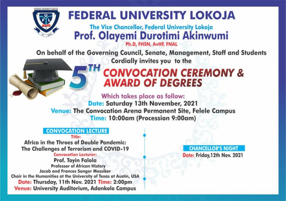 Announcement: Federal University Lokoja 5th Convocation Ceremony (list Of Activities)